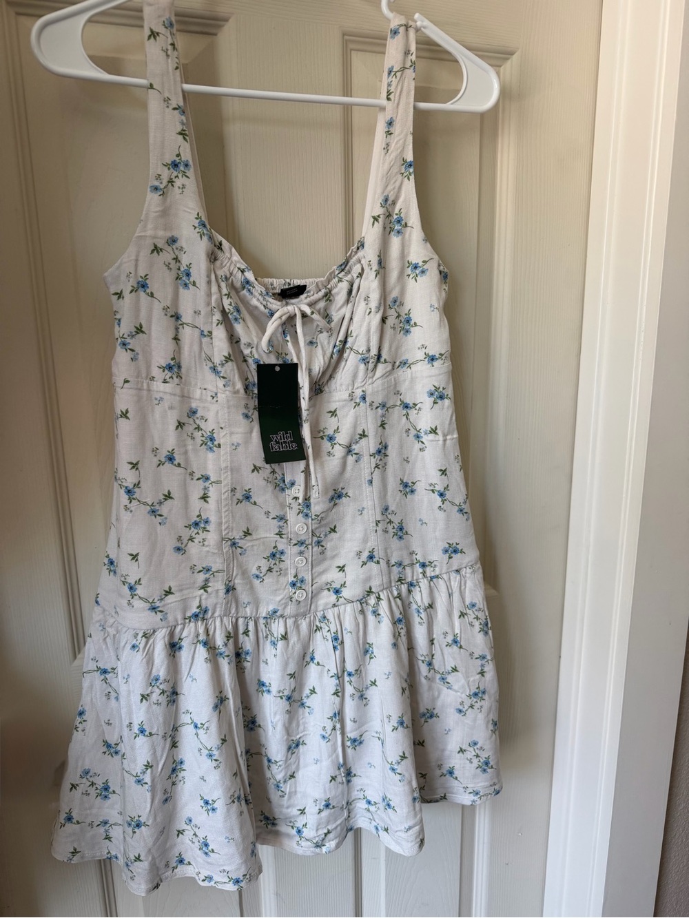wild fable Cream Mini Dress with Blue Floral Print